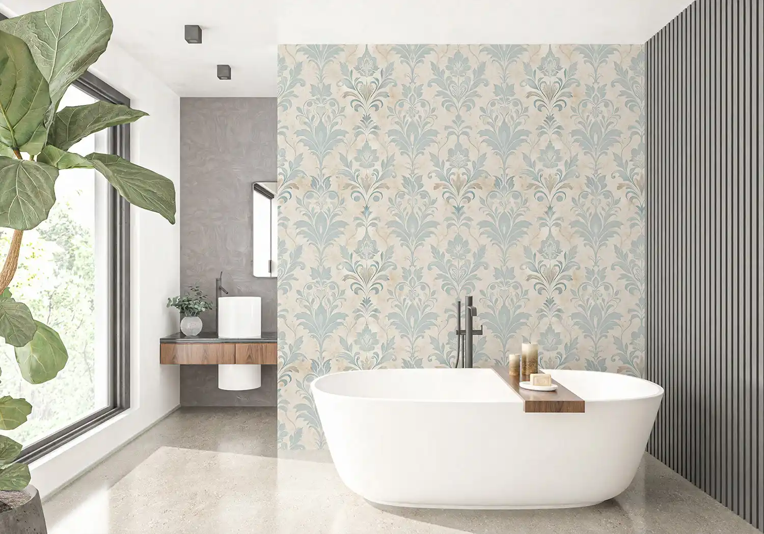 Blush and Blue Damask
